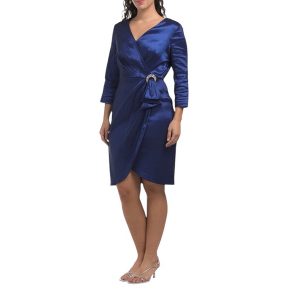 ALEX EVENINGS Dresses & Skirts - ALEX EVENINGS Royal Three-quarter Sleeve Satin Mini Sheath Dress